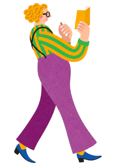 Illustration: Person spaziert lesend